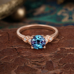4 Prong Classic Round Alexandrite Engagement Ring for Women