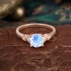 4 Prong Classic Round Moonstone Engagement Ring for Women