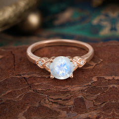 4 Prong Classic Round Moonstone Engagement Ring for Women