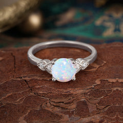 4 Prong Classic Round Opal Engagement Ring for Women