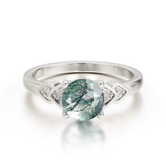 Classic Round Moss Agate Engagement Ring for Women