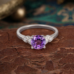 Classic Round Amethyst Engagement Ring for Women