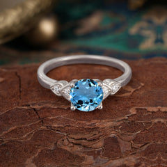 Classic Round Aquamarine Engagement Ring for Women