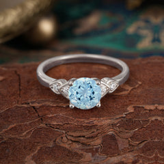 Classic Round Aquamarine Engagement Ring for Women