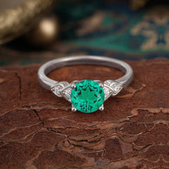 Classic Round Emerald Engagement Ring for Women