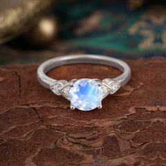 4 Prong Classic Round Moonstone Engagement Ring for Women
