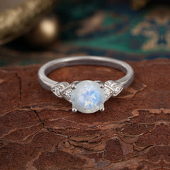 4 Prong Classic Round Moonstone Engagement Ring for Women