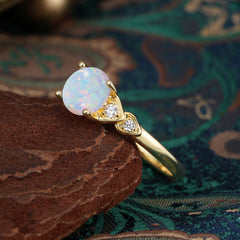 4 Prong Classic Round Opal Engagement Ring for Women