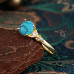 4 Prong Classic Round Turquoise Engagement Ring for Women
