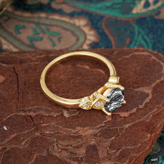 4 Prong Classic Round Black Rutilated Quartz Engagement Ring for Women