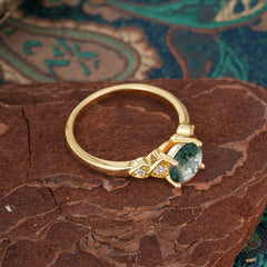 Classic Round Moss Agate Engagement Ring for Women