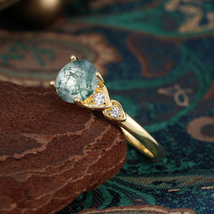 Classic Round Moss Agate Engagement Ring for Women