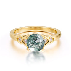 Classic Round Moss Agate Engagement Ring for Women