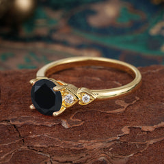 4 Prong Classic Round Black Onyx Engagement Ring for Women
