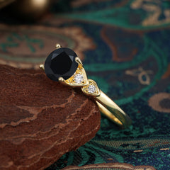 4 Prong Classic Round Black Onyx Engagement Ring for Women