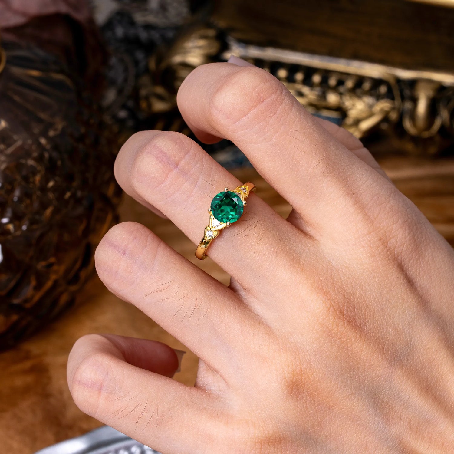 Classic Round Emerald Engagement Ring for Women - Romalar Jewelry