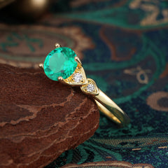 Classic Round Emerald Engagement Ring for Women
