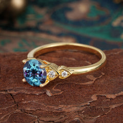 4 Prong Classic Round Alexandrite Engagement Ring for Women