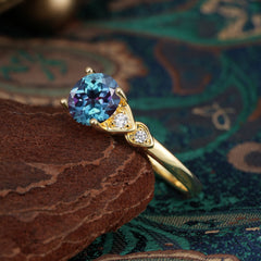 4 Prong Classic Round Alexandrite Engagement Ring for Women