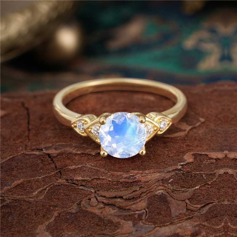 4 Prong Classic Round Moonstone Engagement Ring for Women