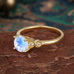4 Prong Classic Round Moonstone Engagement Ring for Women