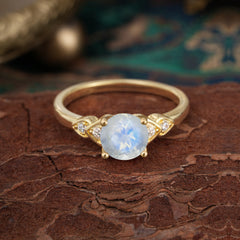 4 Prong Classic Round Moonstone Engagement Ring for Women