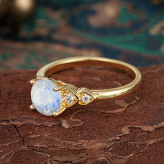 4 Prong Classic Round Moonstone Engagement Ring for Women
