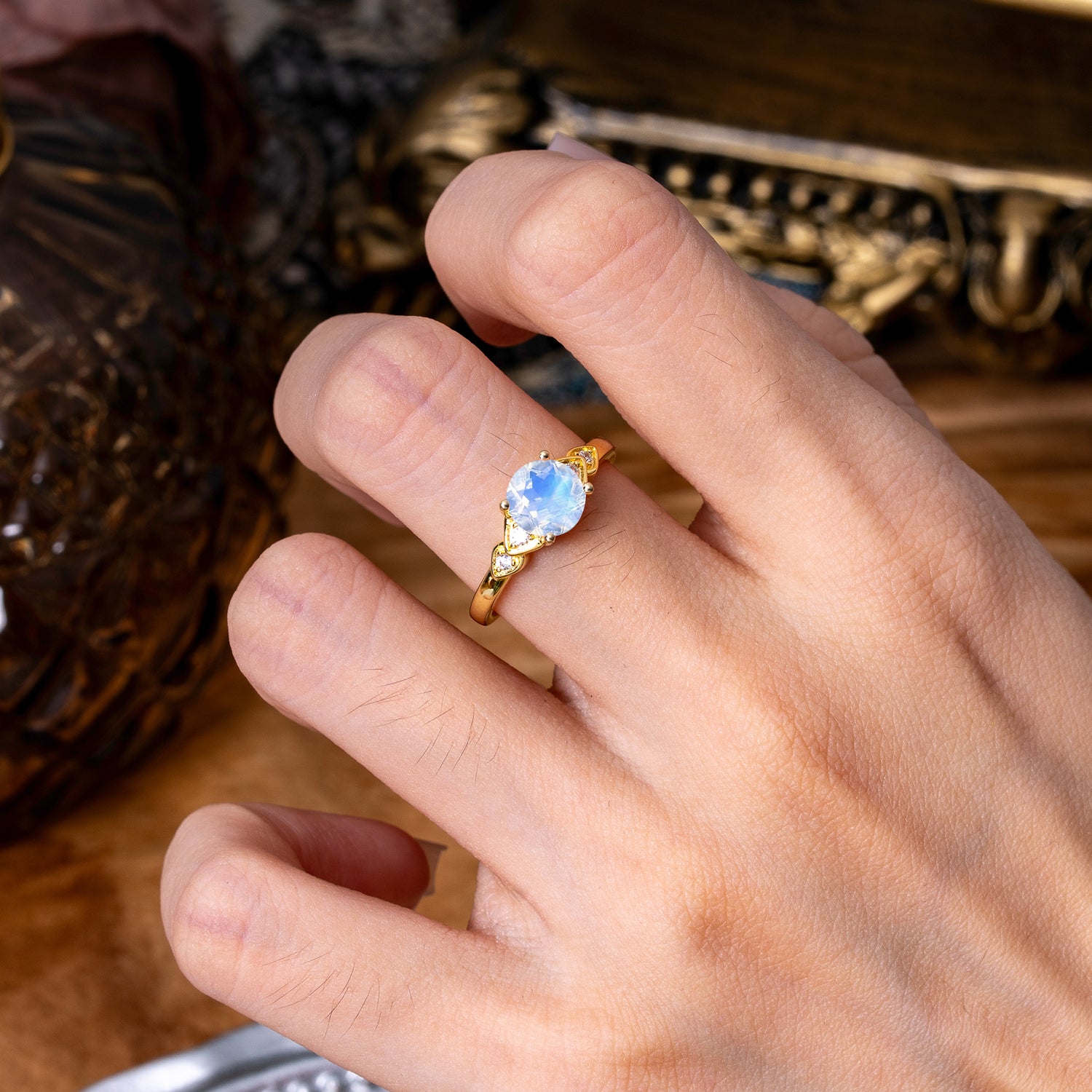 4 Prong Classic Round Moonstone Engagement Ring for Women