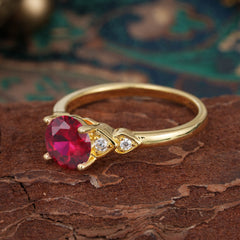 4 Prong Classic Round Ruby Engagement Ring for Women