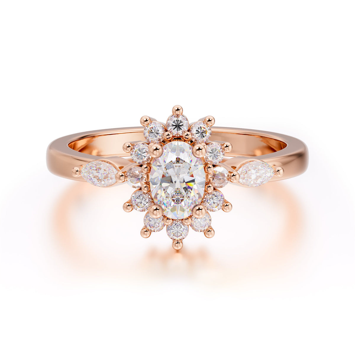 Vintage Halo Cluster Oval Cut Moissanite Engagement Ring