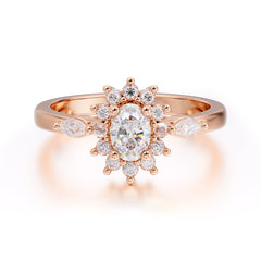 Vintage Halo Cluster Oval Cut Moissanite Engagement Ring