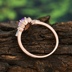 Vintage Halo Cluster Oval Cut Amethyst Engagement Ring