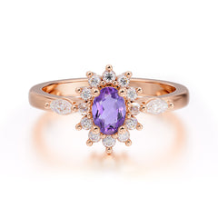 Vintage Halo Cluster Oval Cut Amethyst Engagement Ring