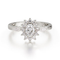 Vintage Halo Cluster Oval Cut Moissanite Engagement Ring