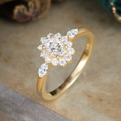Vintage Halo Cluster Oval Cut Moissanite Engagement Ring