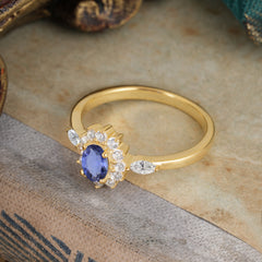 Vintage Halo Cluster Oval Cut Tanzanite Engagement Ring