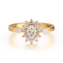 Vintage Halo Cluster Oval Cut Moissanite Engagement Ring