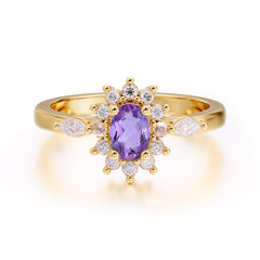 Vintage Halo Cluster Oval Cut Amethyst Engagement Ring
