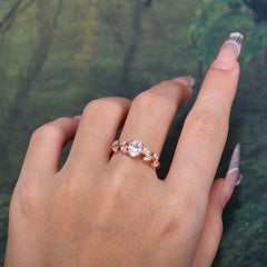 1 Carat Oval Cut Moissanite Nature Inspired Engagement Ring