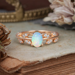 1 Carat Oval Cut 4 Prong Opal Nature Inspired Engagement Ring