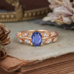1 Carat Oval Cut 4 Prong Tanzanite Nature Inspired Engagement Ring