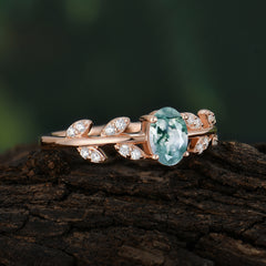1 Carat Oval Cut Moss Agate Nature Inspired Engagement Ring