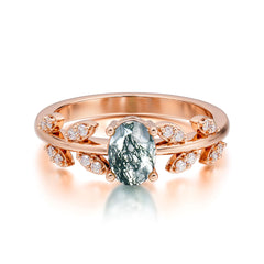 1 Carat Oval Cut Moss Agate Nature Inspired Engagement Ring