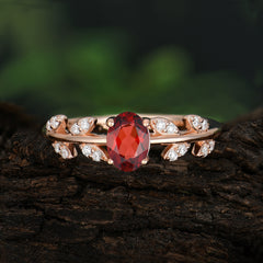 1 Carat Oval Cut Garnet Nature Inspired Engagement Ring
