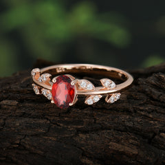 1 Carat Oval Cut Garnet Nature Inspired Engagement Ring