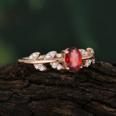 1 Carat Oval Cut Garnet Nature Inspired Engagement Ring