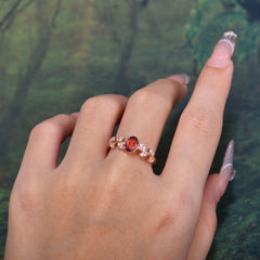 1 Carat Oval Cut Garnet Nature Inspired Engagement Ring