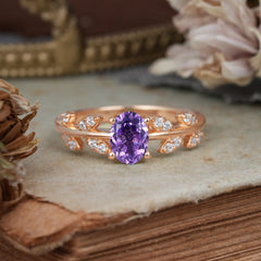 1 Carat Oval Cut Amethyst Nature Inspired Engagement Ring
