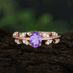1 Carat Oval Cut Amethyst Nature Inspired Engagement Ring