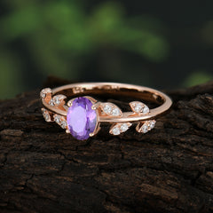 1 Carat Oval Cut Amethyst Nature Inspired Engagement Ring